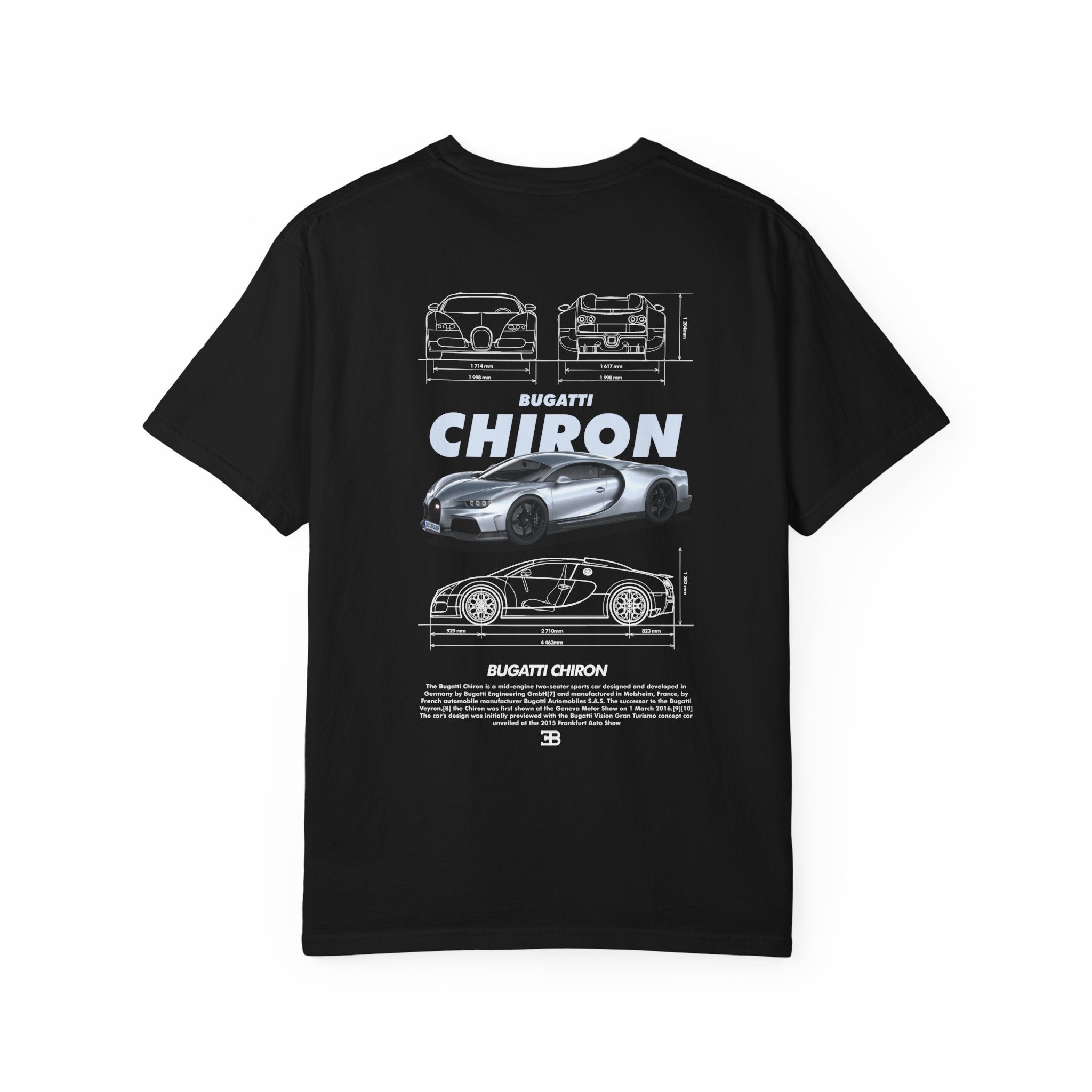 Bugatti Chiron Graphic T-Shirt — Supercar Blueprint Back Print