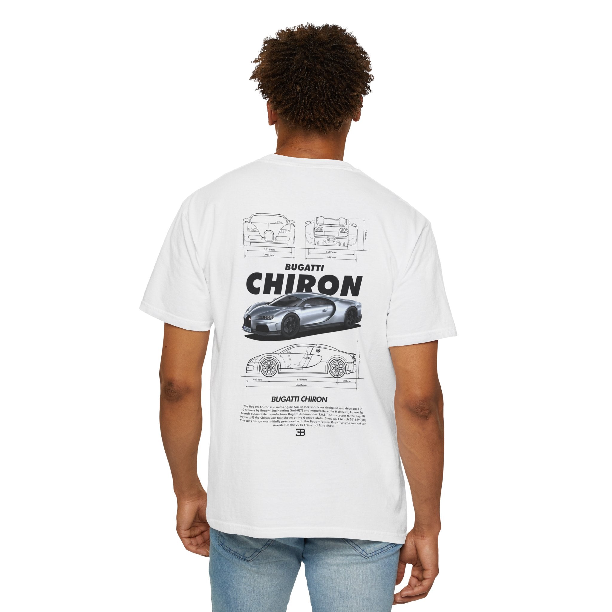 Bugatti Chiron Graphic T-Shirt — Supercar Blueprint Back Print