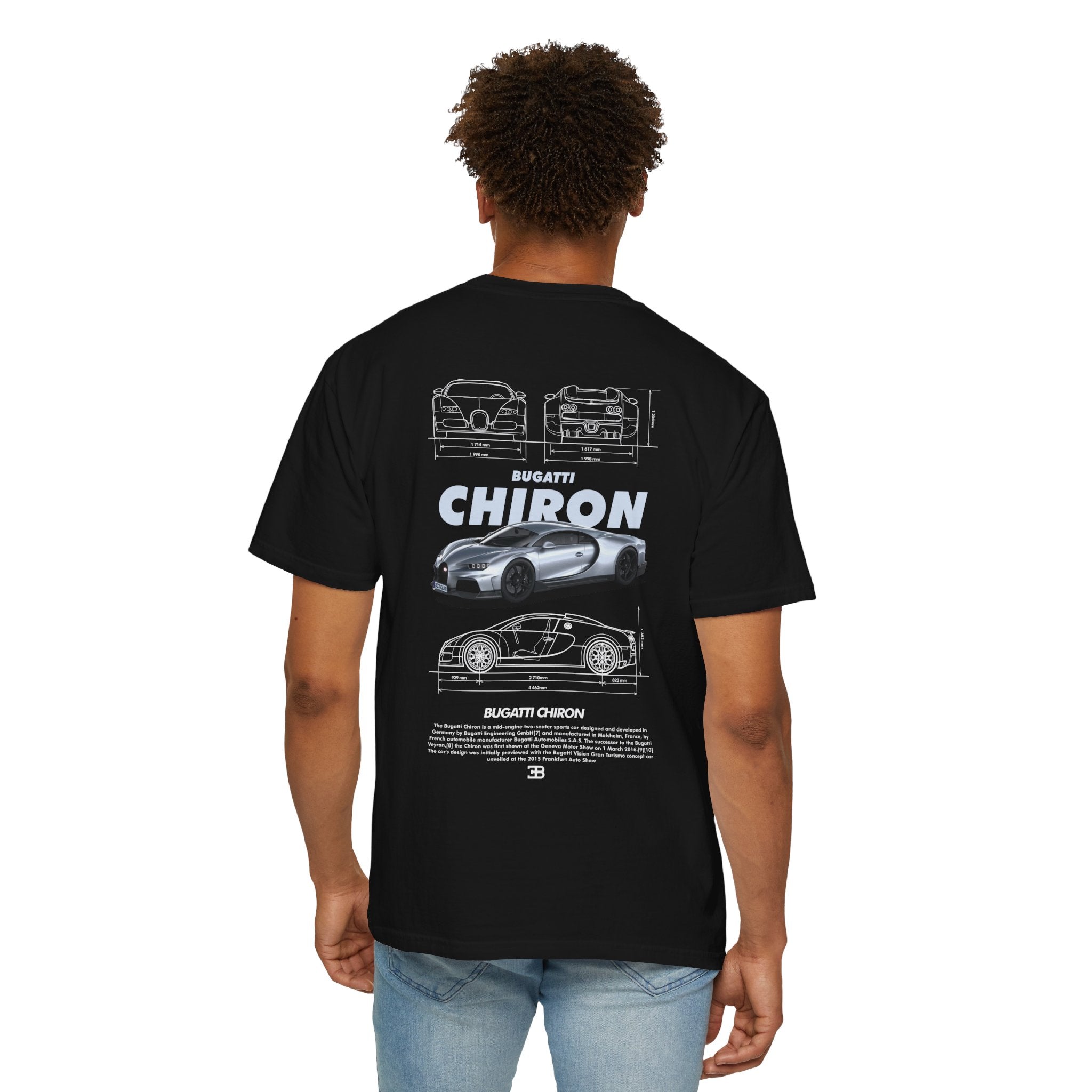 Bugatti Chiron Graphic T-Shirt — Supercar Blueprint Back Print