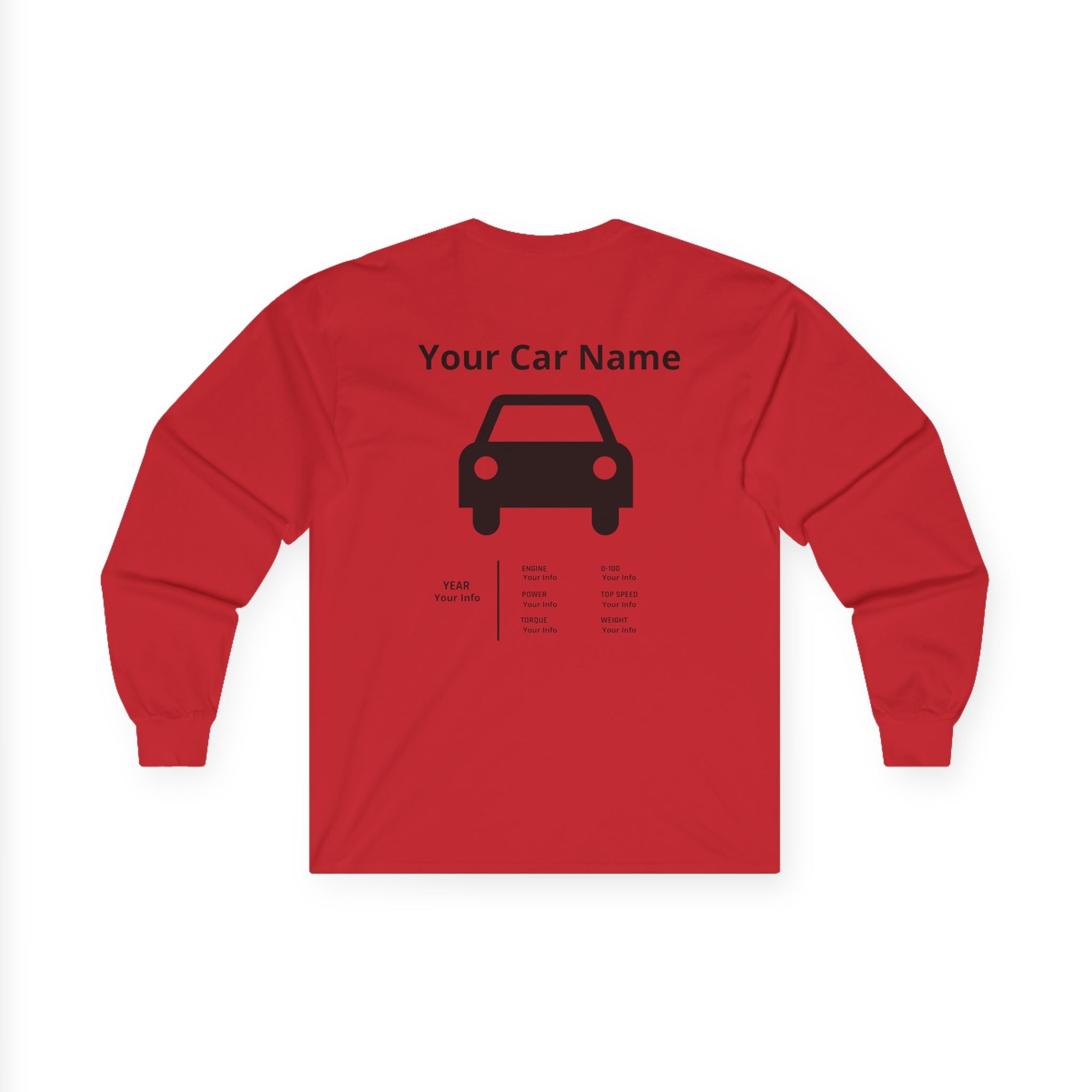 Custom Car Specs Long Sleeve Tee — "Your Car Name" Personalized Shirt