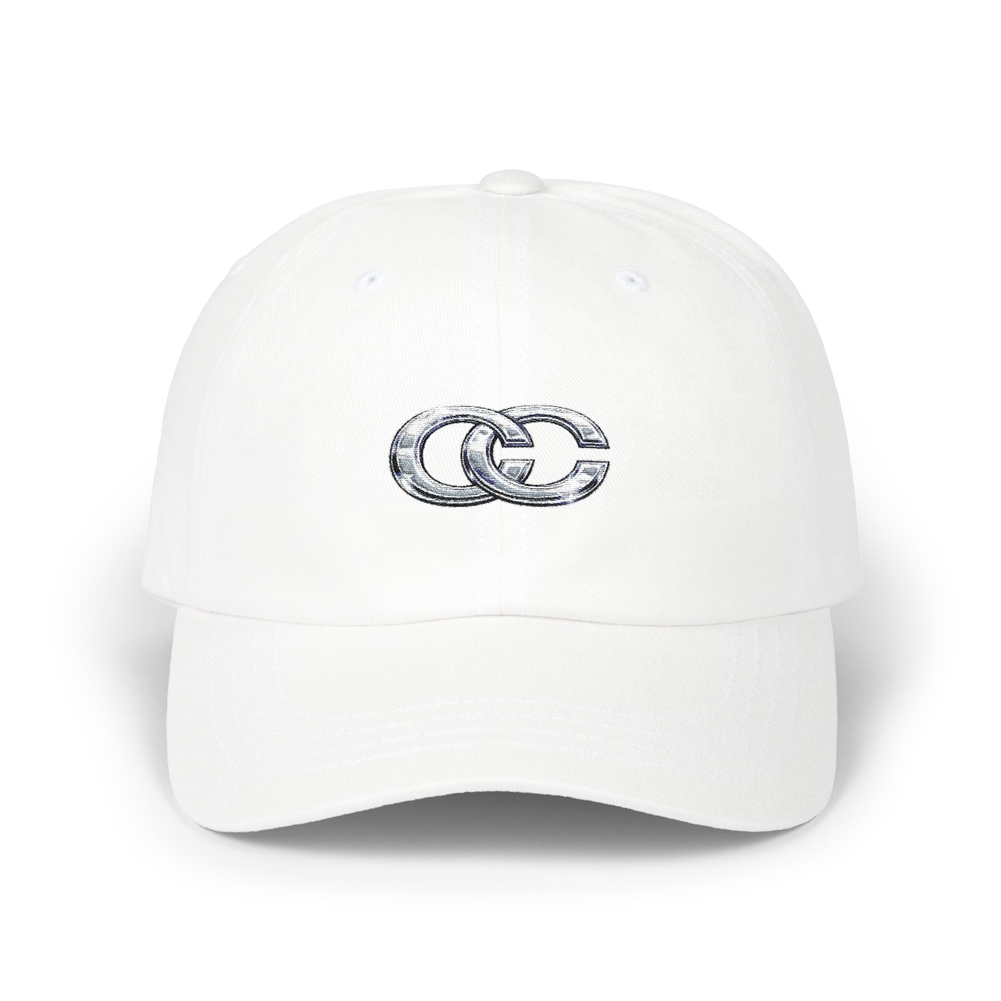 Embroidered Interlocking Rings Dad Cap — Classic White Casual Baseball Hat